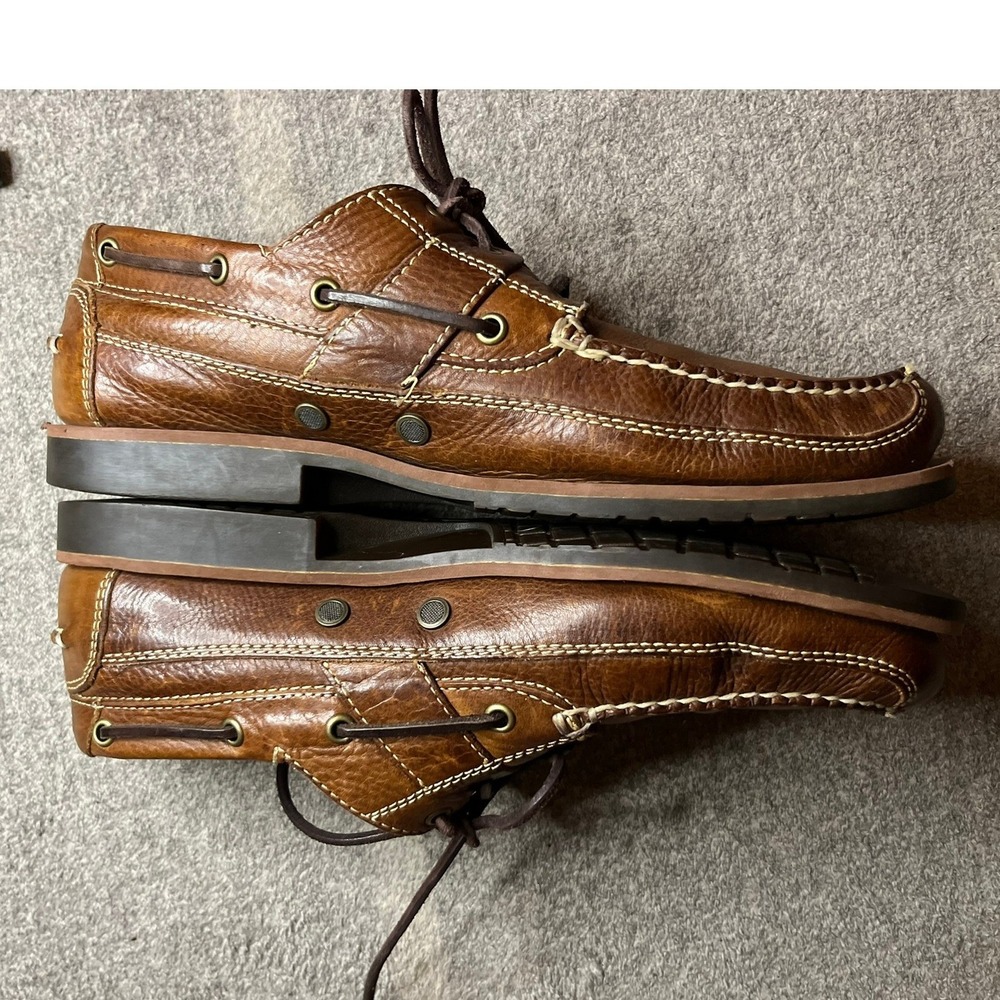 Neil M Brown Leather Boat Shoes Mens Moc Toe Lace Up Deck Loafers Preppy Size 11